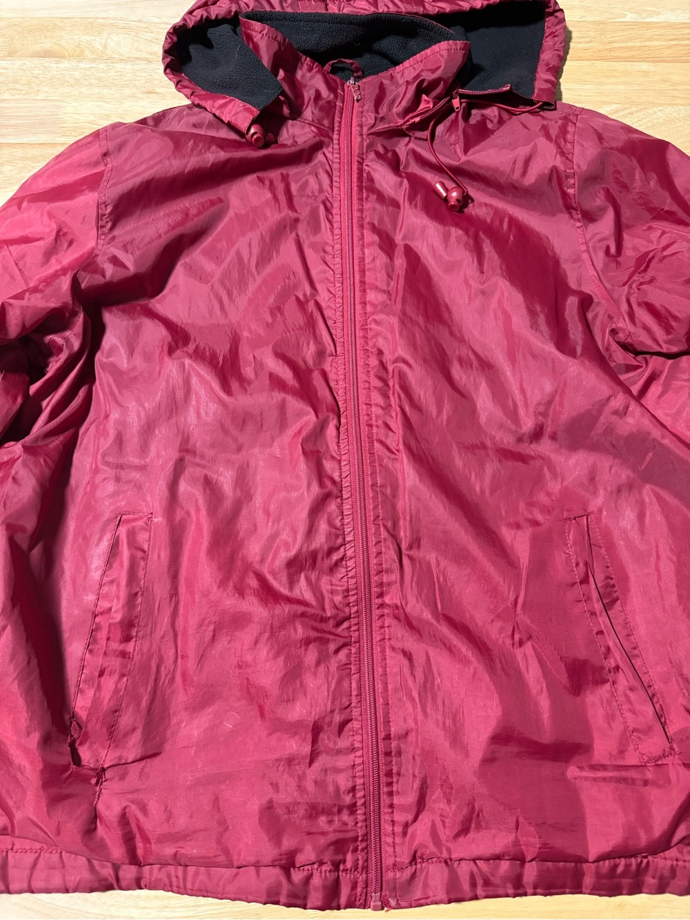 Totes Men’s Large Hooded Winter Jacket Red Full Zip Fleece Lined Coat
